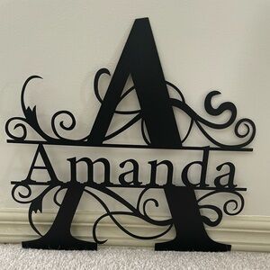 Black Metal Wall Decor with Initial and Name